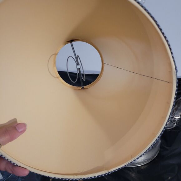 Vtg Nickel Plated Teapot Electric Lamp W/blue Checkered Shade - Picture 15 of 16